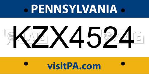 KZX4524 Pennsylvania License Plate