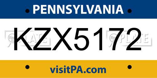 KZX5172 Pennsylvania License Plate