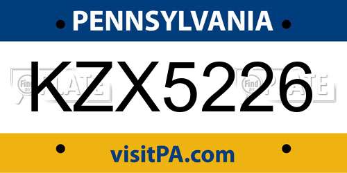 KZX5226 Pennsylvania License Plate