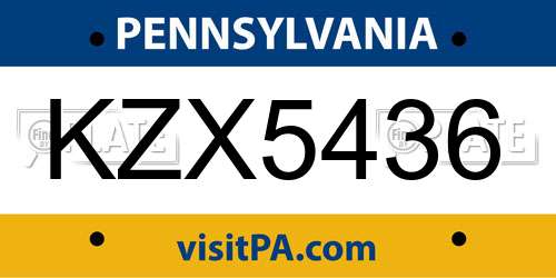 KZX5436 Pennsylvania License Plate