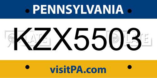 KZX5503 Pennsylvania License Plate