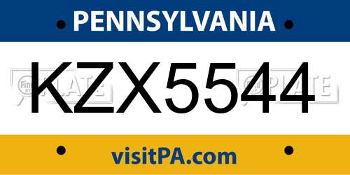 KZX5544 Pennsylvania License Plate