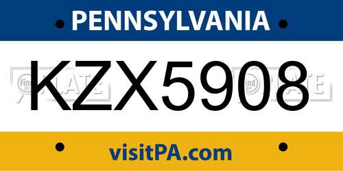 KZX5908 Pennsylvania License Plate