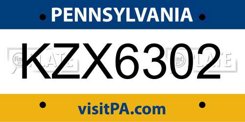 KZX6302 Pennsylvania License Plate