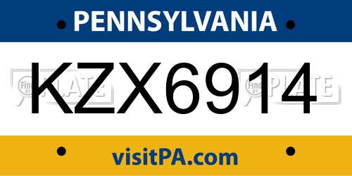 KZX6914 Pennsylvania License Plate