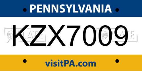KZX7009 Pennsylvania License Plate