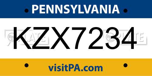 KZX7234 Pennsylvania License Plate