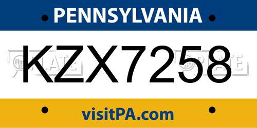 KZX7258 Pennsylvania License Plate