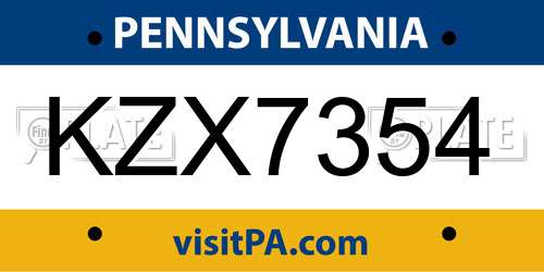 KZX7354 Pennsylvania License Plate