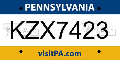 KZX7423 Pennsylvania License Plate