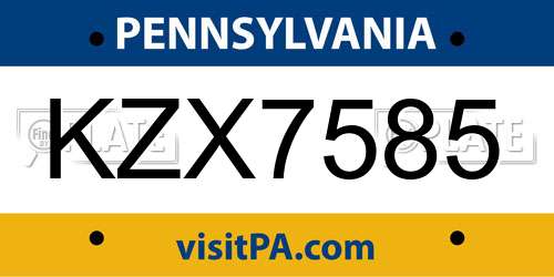 KZX7585 Pennsylvania License Plate