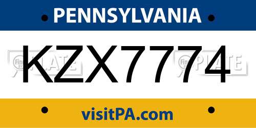 KZX7774 Pennsylvania License Plate