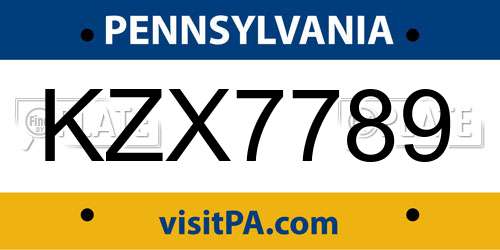 KZX7789 Pennsylvania License Plate