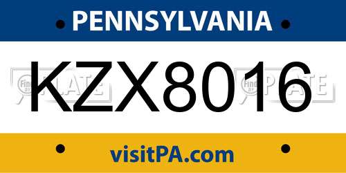 KZX8016 Pennsylvania License Plate