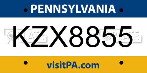 KZX8855 Pennsylvania License Plate