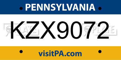KZX9072 Pennsylvania License Plate