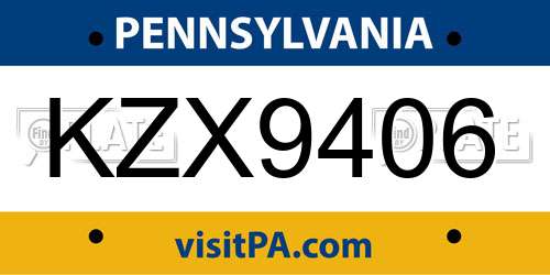 KZX9406 Pennsylvania License Plate