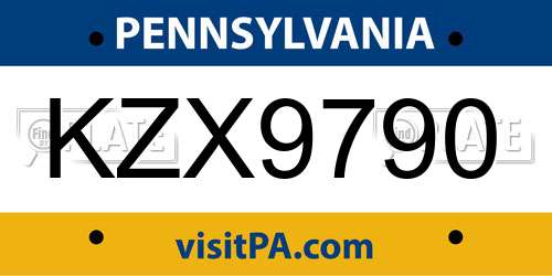 KZX9790 Pennsylvania License Plate