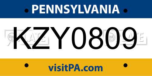 KZY0809 Pennsylvania License Plate