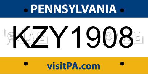 KZY1908 Pennsylvania License Plate