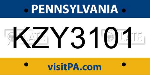 KZY3101 Pennsylvania License Plate