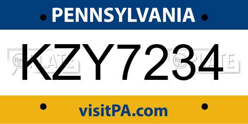 KZY7234 Pennsylvania License Plate