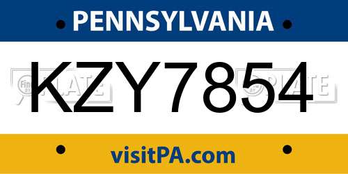 KZY7854 Pennsylvania License Plate
