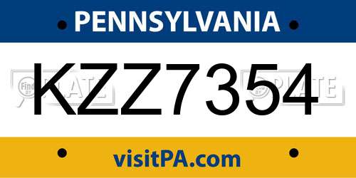 KZZ7354 Pennsylvania License Plate