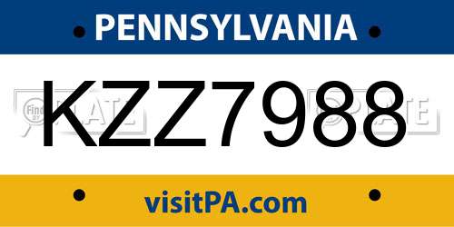 KZZ7988 Pennsylvania License Plate