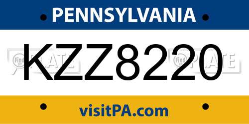 KZZ8220 Pennsylvania License Plate