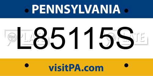 L85115S Pennsylvania License Plate