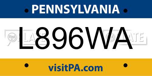 L896WA Pennsylvania License Plate