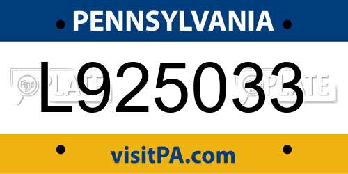 L925033 Pennsylvania License Plate