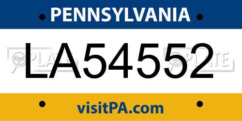 LA54552 Pennsylvania License Plate