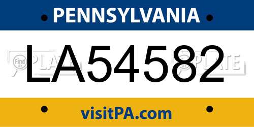 LA54582 Pennsylvania License Plate
