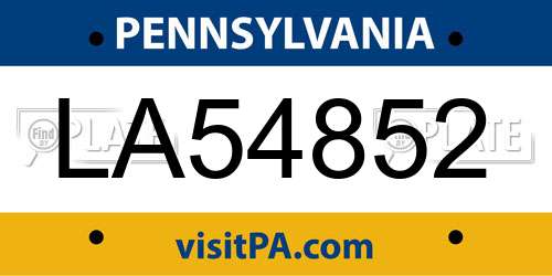 LA54852 Pennsylvania License Plate