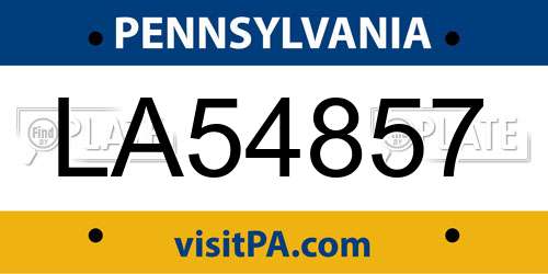 LA54857 Pennsylvania License Plate