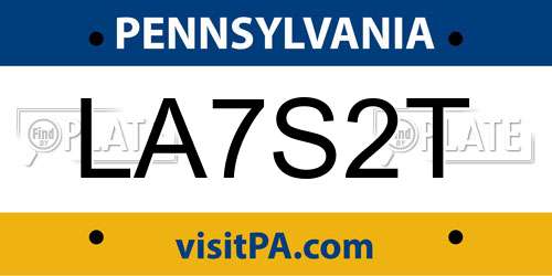 LA7S2T Pennsylvania License Plate