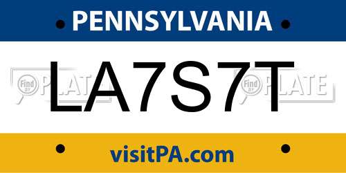 LA7S7T Pennsylvania License Plate