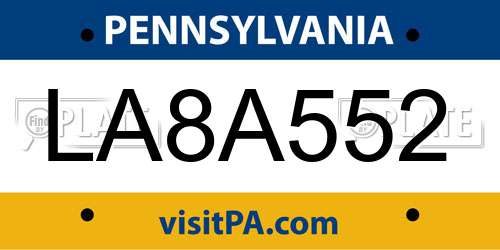 LA8A552 Pennsylvania License Plate