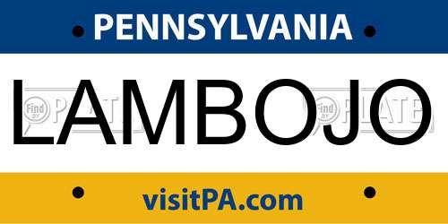 LAMBOJO Pennsylvania License Plate