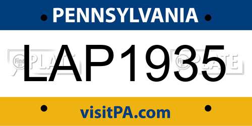 LAP1935 Pennsylvania License Plate