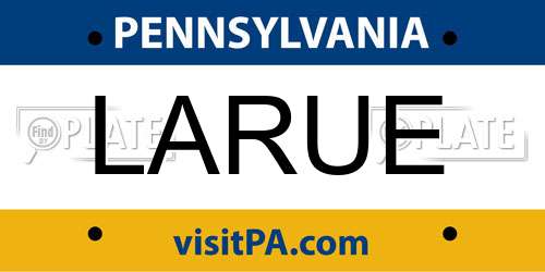 LARUE Pennsylvania License Plate