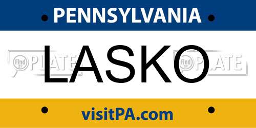 LASKO Pennsylvania License Plate