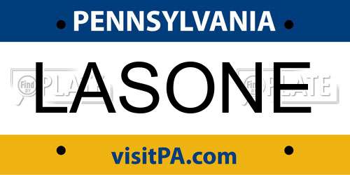LASONE Pennsylvania License Plate