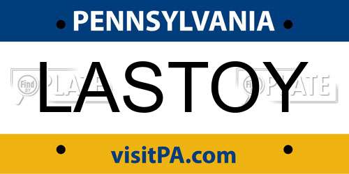 LASTOY Pennsylvania License Plate