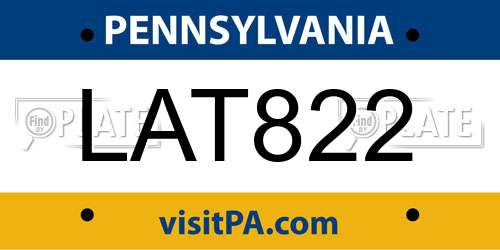 LAT822 Pennsylvania License Plate