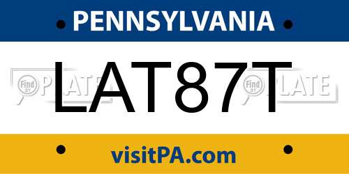 LAT87T Pennsylvania License Plate
