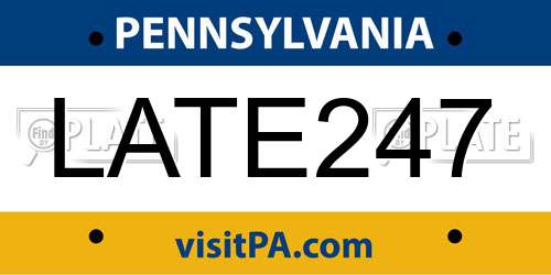 LATE247 Pennsylvania License Plate