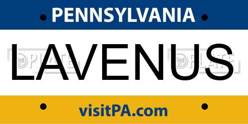 LAVENUS Pennsylvania License Plate